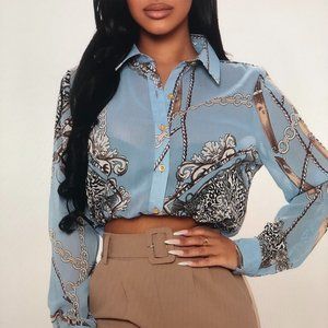 Make It Worth My Time Crop Shirt - Blue/combo B/N